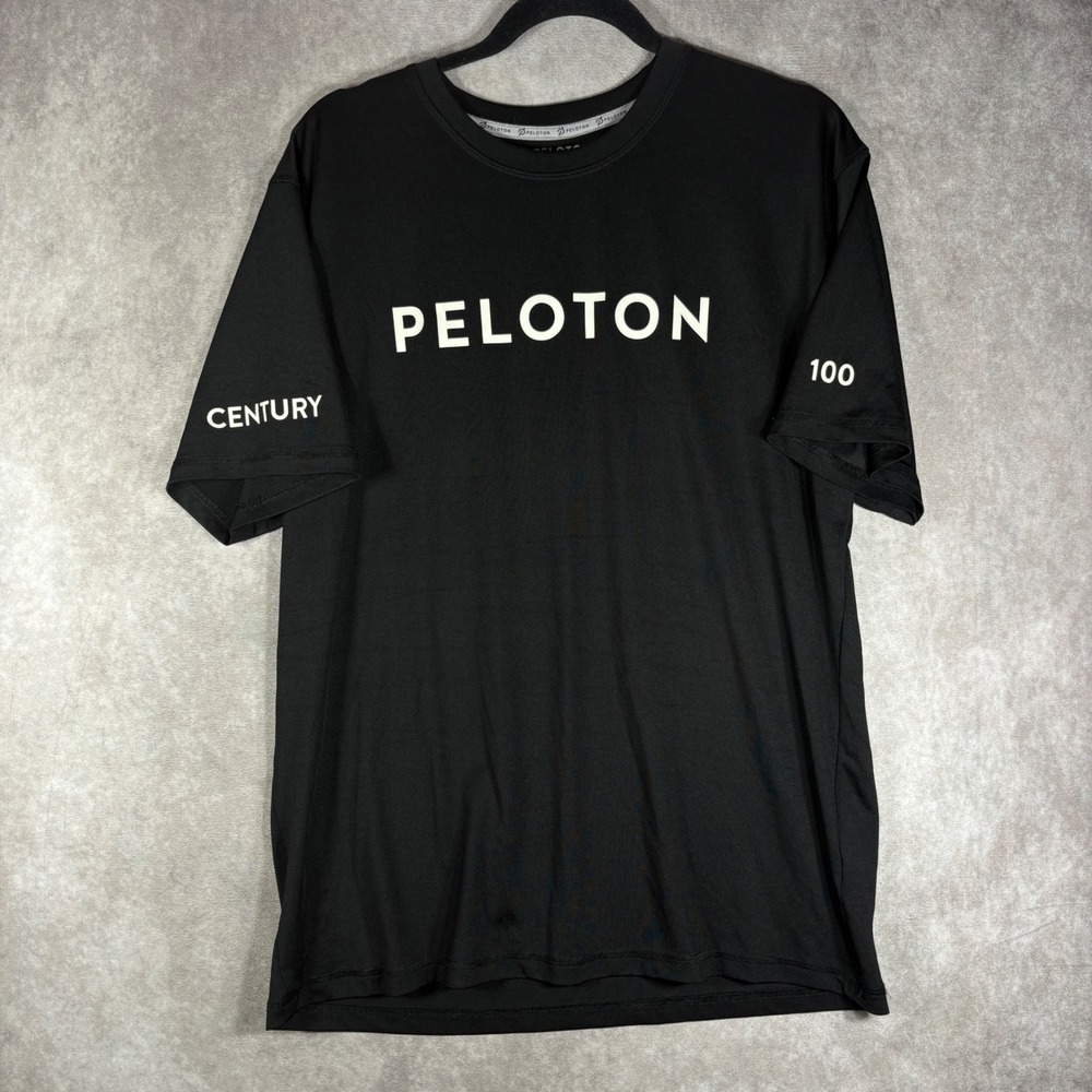 Peloton Shirt Mens L Black Century Club 100 Ride Activewear Athletic Tee Gym